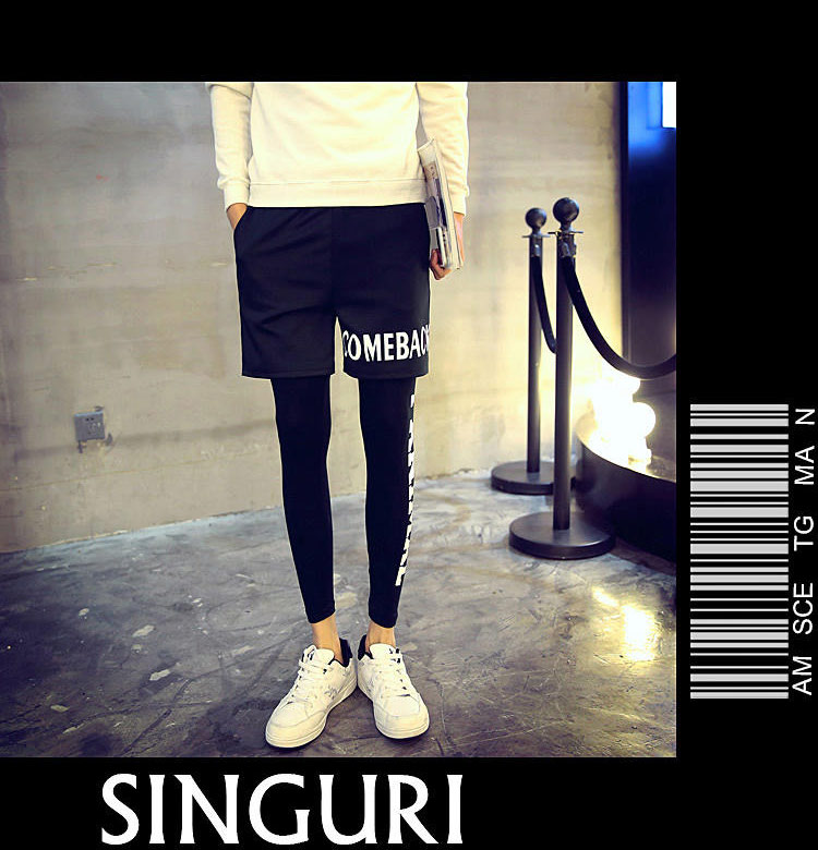 Quần legging nam quần bó sát chạy quần nam hip hop Quần short Hàn Quốc chạy thể dục giả hai mảnh áo nam hàng hiệu