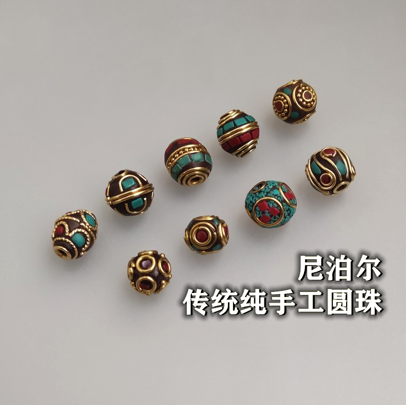 12mm Nepalese handmade Buddha beads turquoise inlaid spacer beads 233 Yuanxiang di national wind bracelet necklace material