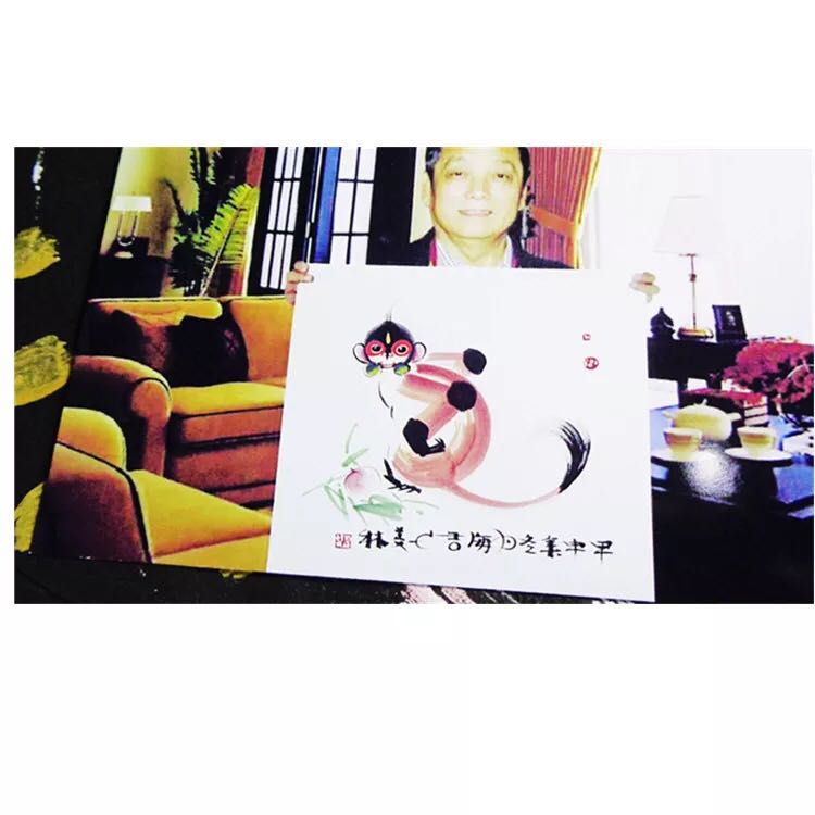 Famous Painting and Painting Han Meilin State Painting Four-ruler Hopper Square Animal Zodiac Monkey Hand-painted with a Calligraphy And Calligraphy