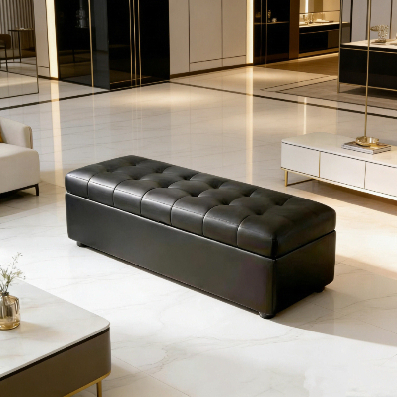 Leather Shoe-Changing Bench, Clothing Store Dressing Room Storage Sofa, Bedroom End-Of-Bed Long Storage Bench, Leather Bench for Sitting