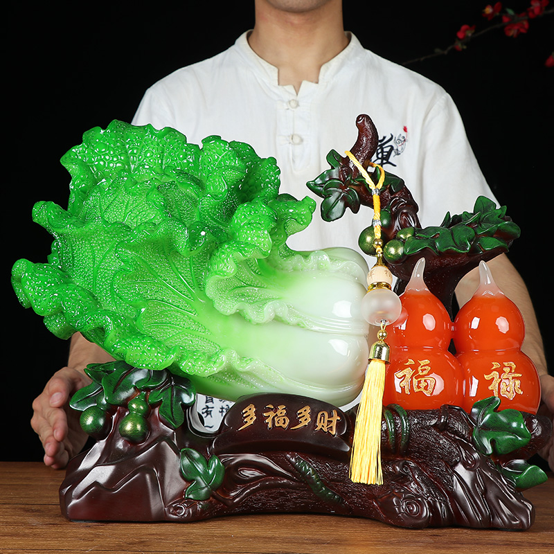 翡翠のキャベツ飾り、幸運の瓢箪、自宅のリビングルームのポーチ、ワインキャビネットの装飾、開店祝い、新築祝いの贈り物