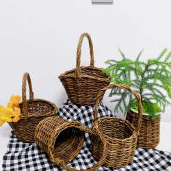Retro Pastoral Leather Willow Flower Basket Flower Planting Flower Arrangement Storage Floral Garden Decoration Home Scene Pose Props