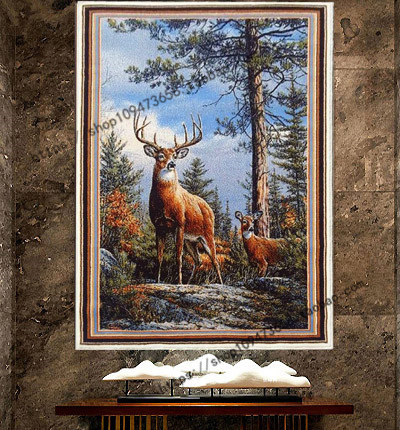 Direct Selling Mongolian Imported Pure Wool Tapestry Living Room Entrance Double Deer European Style Tapestry 1* 1.5m  Vertical Style
