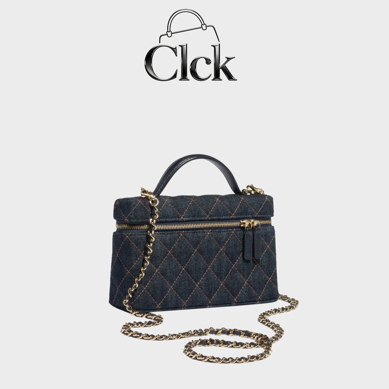 Official Website Clck New Style Chanel-Inspired Denim Lunch Box Bag, High-End Box Bag, Genuine Leather Quilted Chain Bag for Women