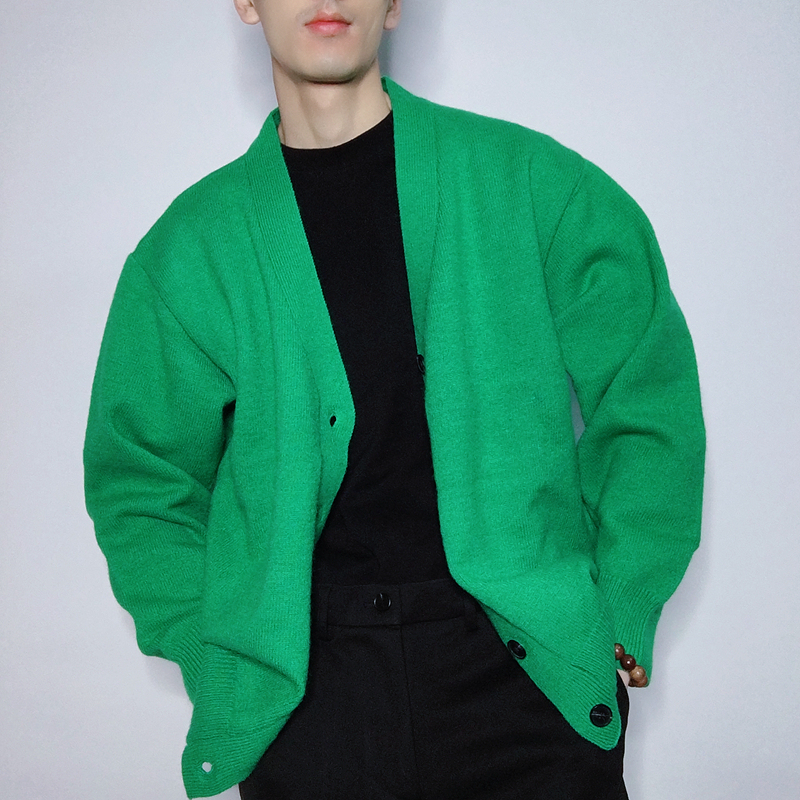 Men's Cardigan Sweater, Loose Fit, Thick, Lazy Style, Plus Size, Japanese Style, Oversized, V-Neck, Hong Kong Style, ins Trendy Knitwear