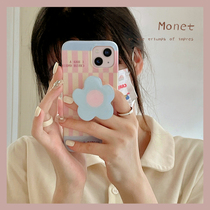 Pink blue color check Apple 13 phone case iPhone12Pro max silicone 13max anti-fall imd bright face flower bracket protective cover xr soft shell xr soft shell xs hipster Net Red