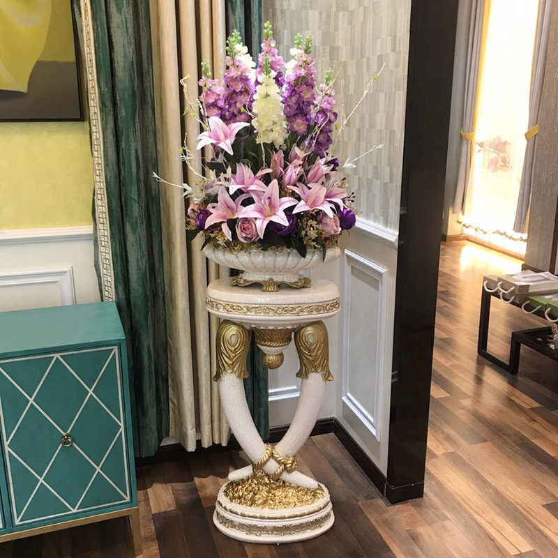 Roman column European-style floor-to-ceiling large vase simulation flower arrangement set living room club decoration American decoration retro