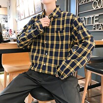 2019 Japanese youth student long-sleeved Hong Kong fashion trend Harajuku Korean version of mens casual plaid shirt men