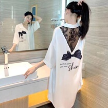 2023 New Internet Red Pops Sleeping Dress Womens Summer Ice Silk Thin sexy white shirt with long summer pyjamas