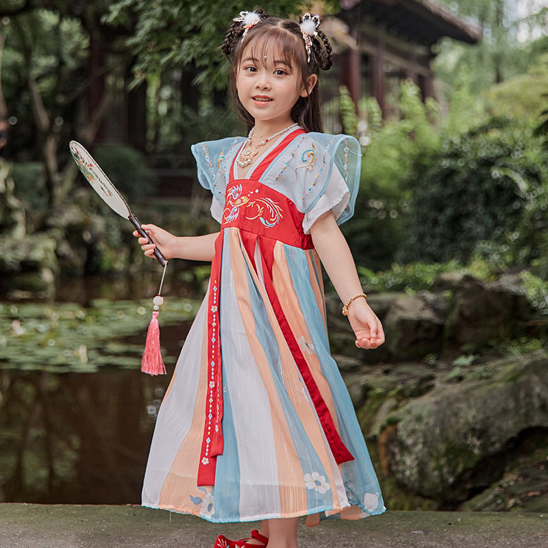 2022 new Hanfu girls' costumes Chinese style summer ancient style improved super fairy princess dress children's costumes