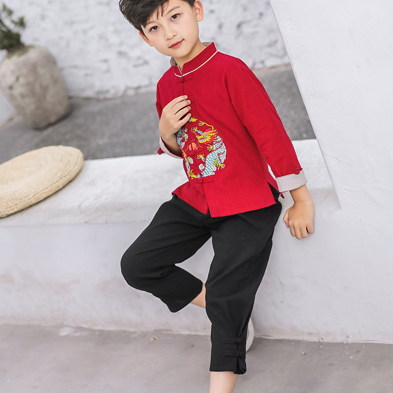 Red Hanfu Boys Spring and Autumn Chinese Style Antique Handsome Children Tang Suit Boy Suit Student Chinese Dress