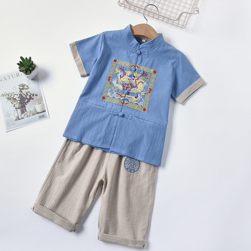 Children's Hanfu boys summer 2022 new suit Chinese style two-piece retro ancient costume Chinese school uniform performance clothing