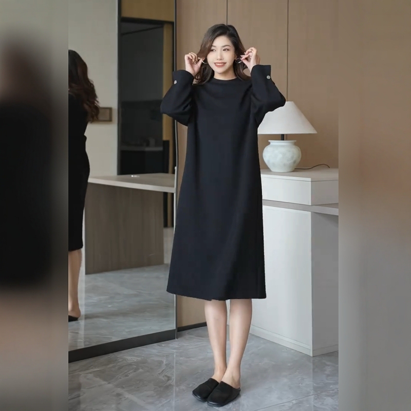 Early Autumn Belly-Covering Slimming Long-Sleeved Dress for Women, Plus Size, Loose, Fashionable, Chic, High-End Little Black Dress Early Autumn Belly-Covering Slimming Long-Sleeved Dress for Women, Plus Size, Loose, Fashionable, Chic, High-End Little Black Dress