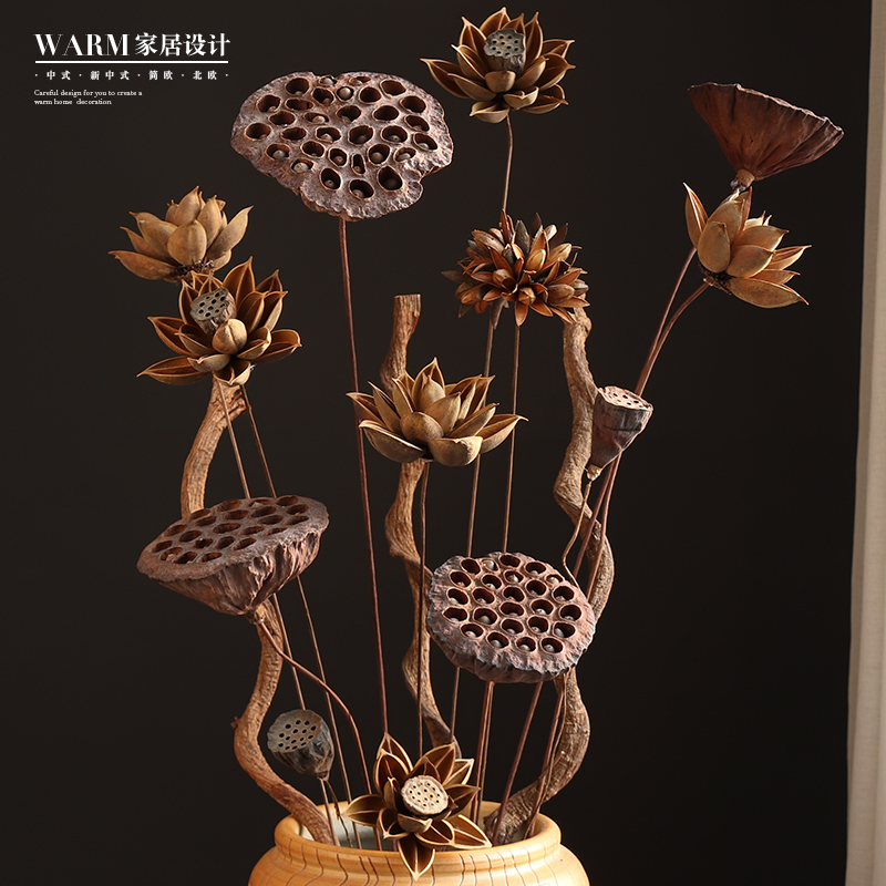 Dried flower bouquet real flower ornament lotus lotus root zen Chinese flower arrangement home living room decoration large bouquet