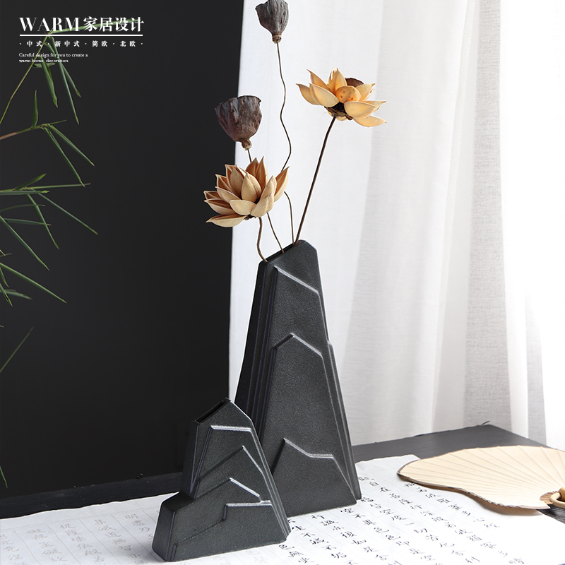 New Chinese Dried Flower Vase Pendulum ceramic Living room minimalist Decorative Flower Arrangement Zen Retro Home Furnishing Tabletop