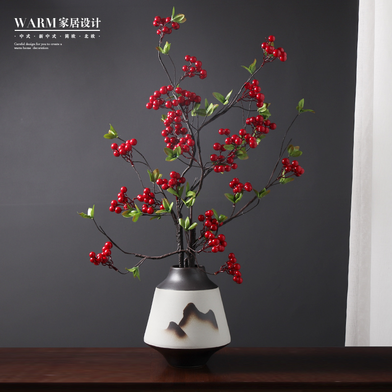 Retro vase ornaments ceramic living room simulation flower arrangement creative ornaments new Chinese flower decoration table red plum