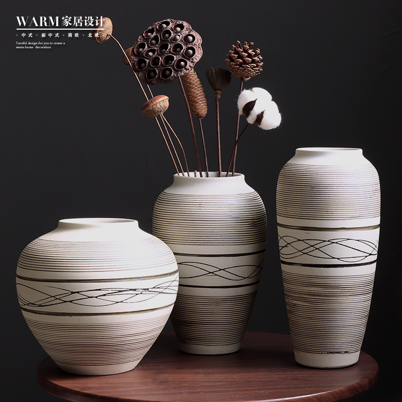Retro dry vase fittings Jingdezhen ceramic living room home flower simple modern European decoration table small