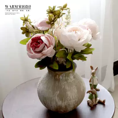 High-grade peony flower fake flower ornaments simulation flower indoor living room Vase decoration floor landing big defense real flower decoration bouquet