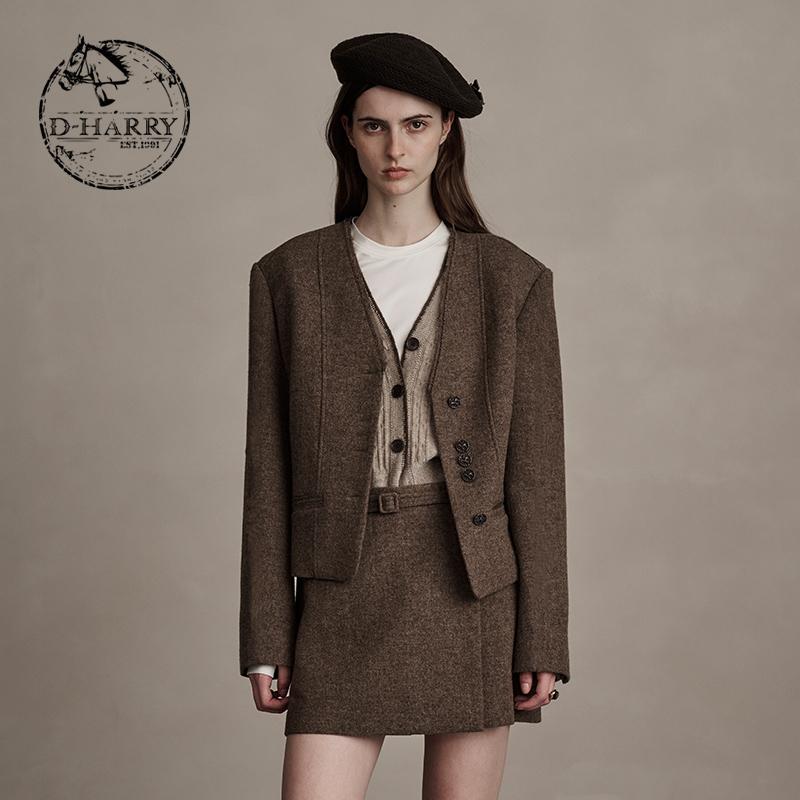 D-HARRY Retro Style Slimming Brown Woolen Jacket Dh244A97705D D-HARRY Retro Style Slimming Brown Woolen Jacket Dh244A97705D