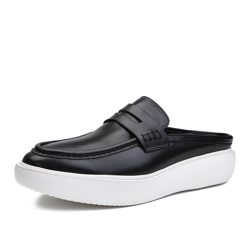 Men's Business Slip-On Shoes 2025 New Style Closed-Toe Men's Genuine Leather Soft-Soled Cowhide Thick-Soled Half-Slippers
