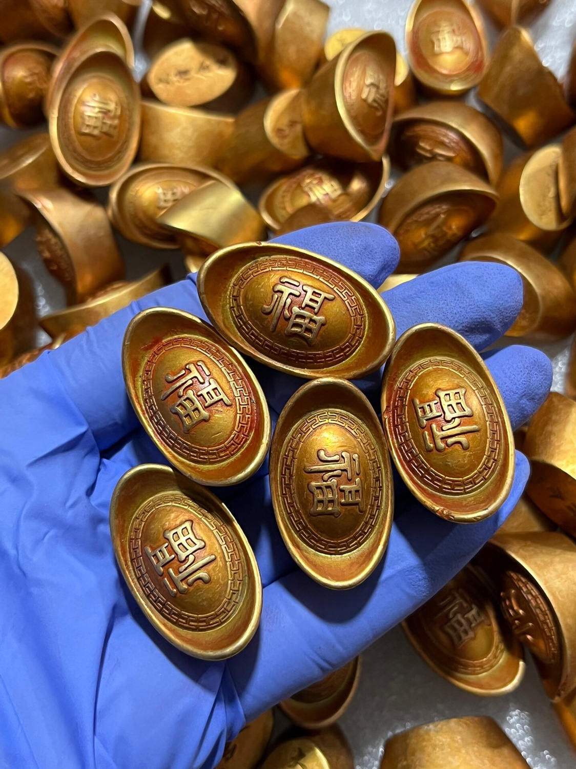 Great Qing silver ingots gold ingots gold ingots brass gold-plated craft gifts ornaments Fu Lu Shou Xi Cai small ingot ornaments single price