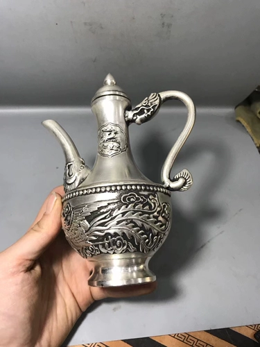 Медная серебряная карманная фляжка, креативный ретро бокал, латунная стопка для домашнего использования, дракон и феникс