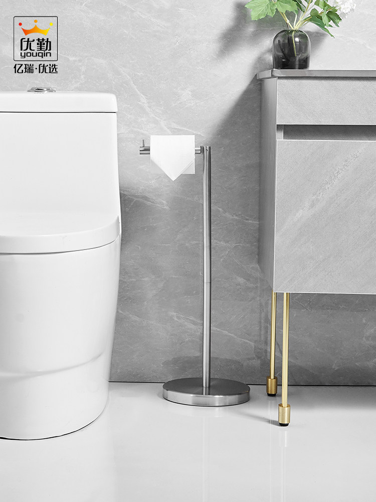 Powder room stainless steel roll tube toilet paper rack villa floor paper towel rack toilet floor type free punch tube paper hanger