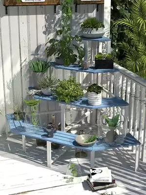 Anticorrosive wood balcony corner flower stand outdoor fleshy corner frame courtyard corner multi-layer triangular floor rack