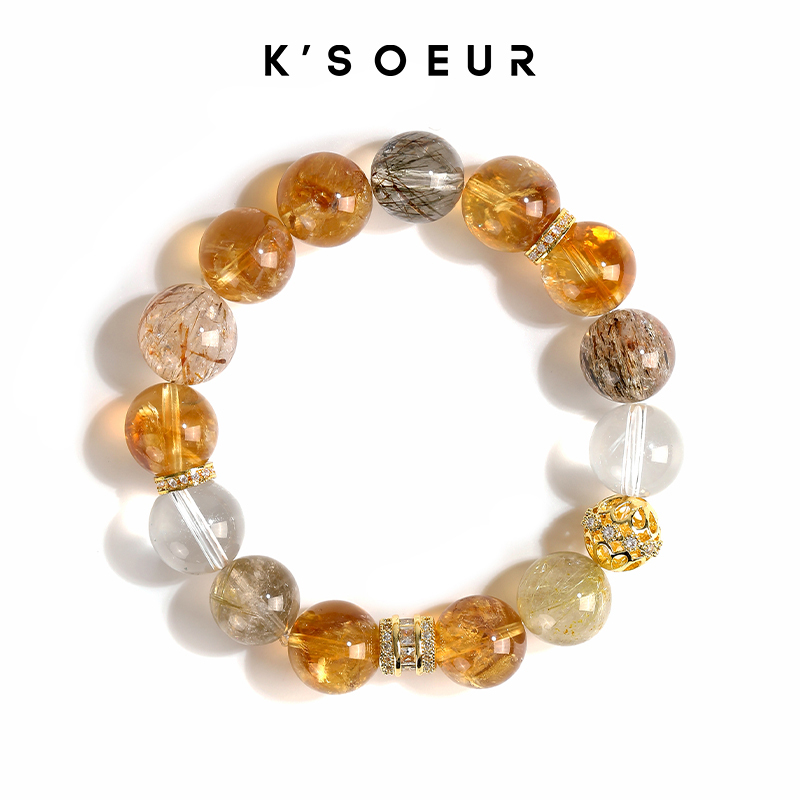 【Road to Flowers】Golden Rutilated Quartz Yellow Tower Crystal White Crystal Black Gold Super Crystal Bracelet Diversity Gift Box
