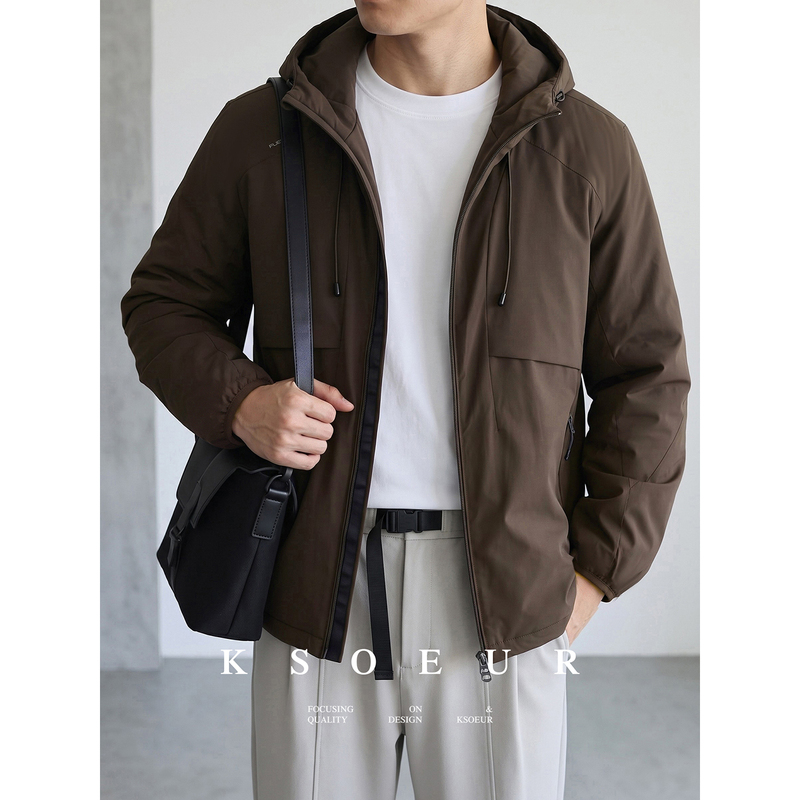 Ksoeur Men's Clothing [Zero-Sense Winter Wear] Lightweight Solona Dynamic Insulation Cotton Casual Jacket with Hood, Machine Washable