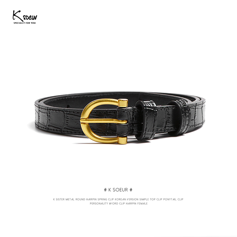 K sister first layer cowhide leather crocodile pattern belt casual simple retro thin belt accessories women