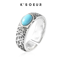 (Turquoise denier ring) Turquoise cloud cover material S925 silver aged craftsmanship with certificate gift box diversity