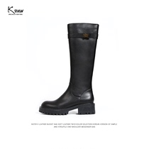 K elder sister small fragrant wind thin Knights boots Joker warm non-slip hardware buckle round head plus velvet womens boots