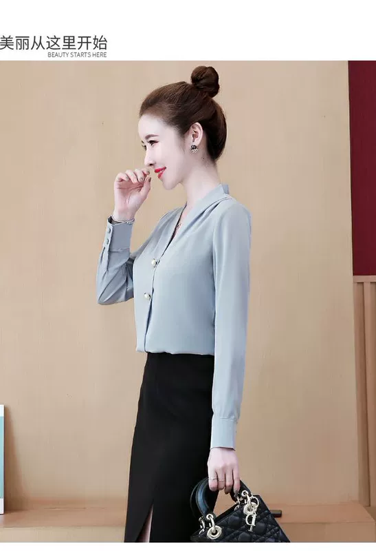 Áo phao nữ 2019 mới hợp mốt 2020 mùa xuân áo sơ mi voan nhỏ top áo sơ mi thời trang nước ngoài kiểu dáng dài tay chạm đáy - Áo sơ mi chiffon ren