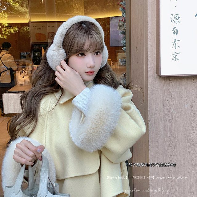 Bigking 100 wool fox fur cloak double-sided woolen coat women's winter woolen skirt two-pieces