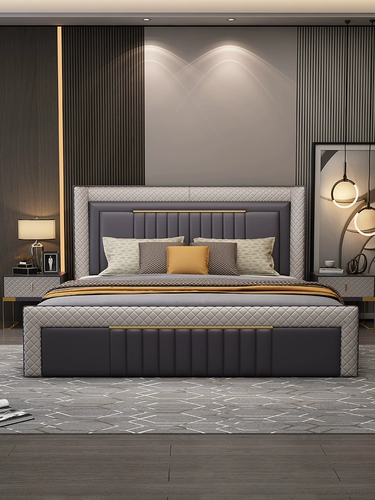 Итальянская кожаная кровать Напа 1,8 метра современная минималистская легкая роскошная двуспальная кровать для свадебной спальни.