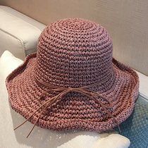 Curled straw hat Women summer travel hipster beach hat seaside big eaves sun hat holiday sun hat