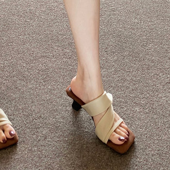 soft sole Women's Summer Sandals for Outdoor Wear 2025 New Style One-Strap High Heel Sandals Women's Retro Style Chunky Heel High Heels