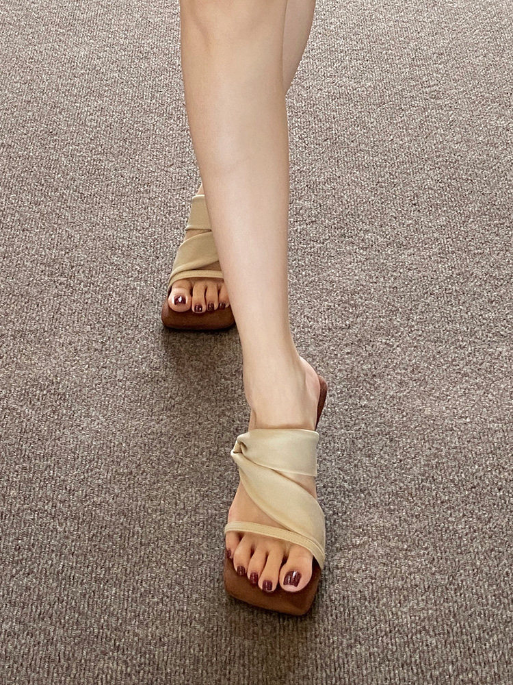 soft sole Women's Summer Sandals for Outdoor Wear 2025 New Style One-Strap High Heel Sandals Women's Retro Style Chunky Heel High Heels