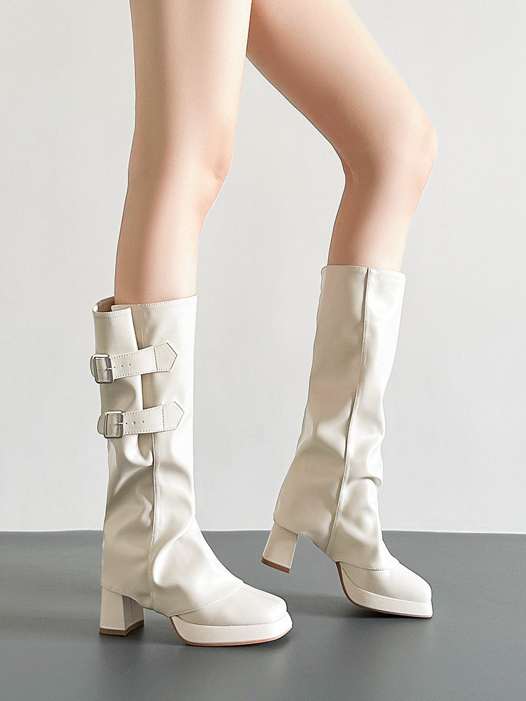 Two-Way Detachable Long Boots for Women, Popular Model 2025 New Autumn and Winter Thick-Heeled Short Boots, Thick-Soled Knee-High Boots