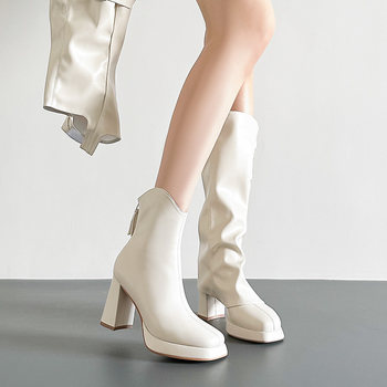 Two-Way Detachable Long Boots for Women, Popular Model 2025 New Autumn and Winter Thick-Heeled Short Boots, Thick-Soled Knee-High Boots