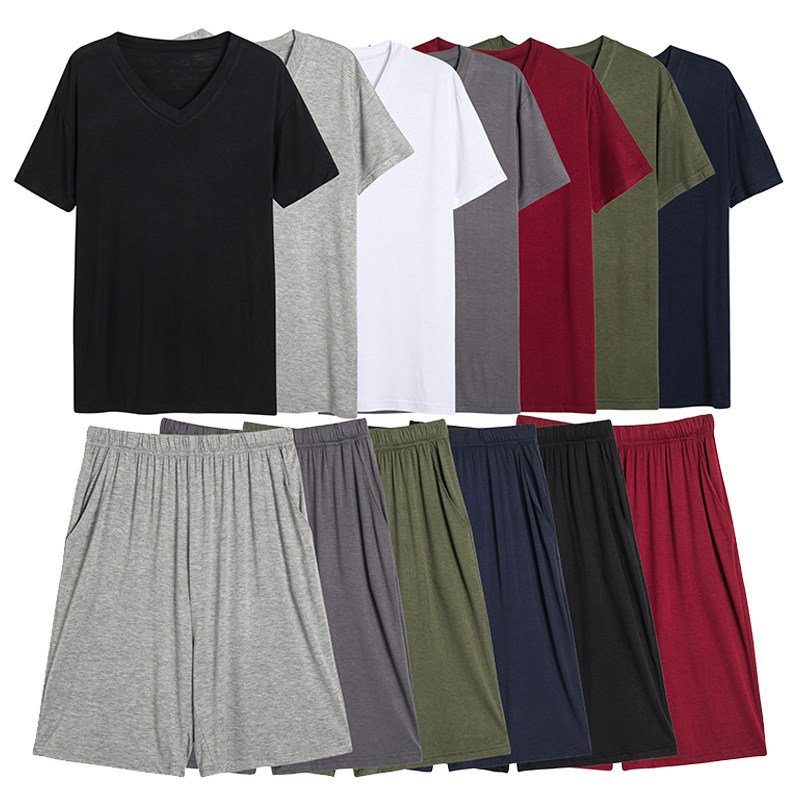 Men's Ice Silk Modal Short Sleeve Shorts Oversized Thin Homewear Casual Suit Plus Fat Pajamas