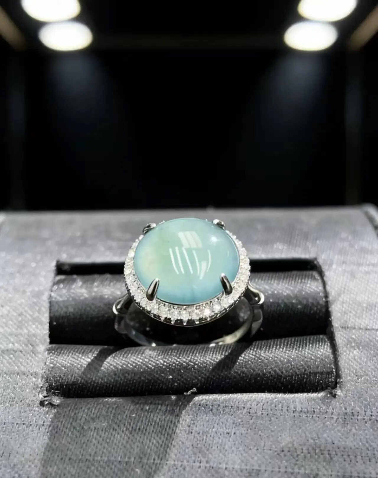 Natural grade A jadeite cabochon ring