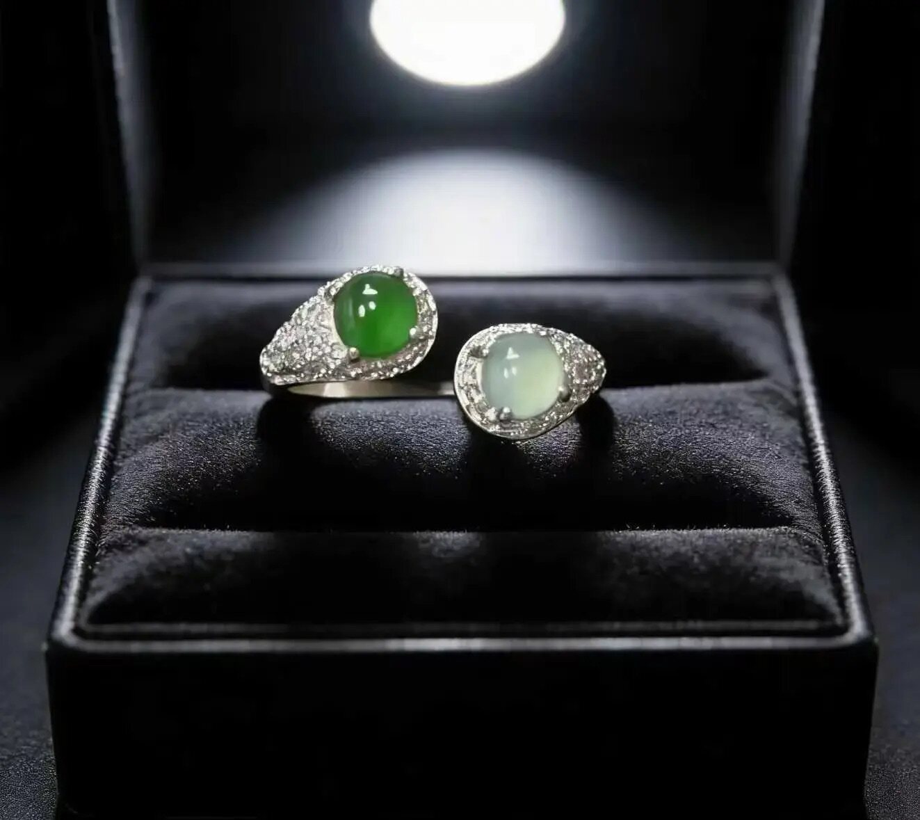 Natural grade A jadeite cabochon ring