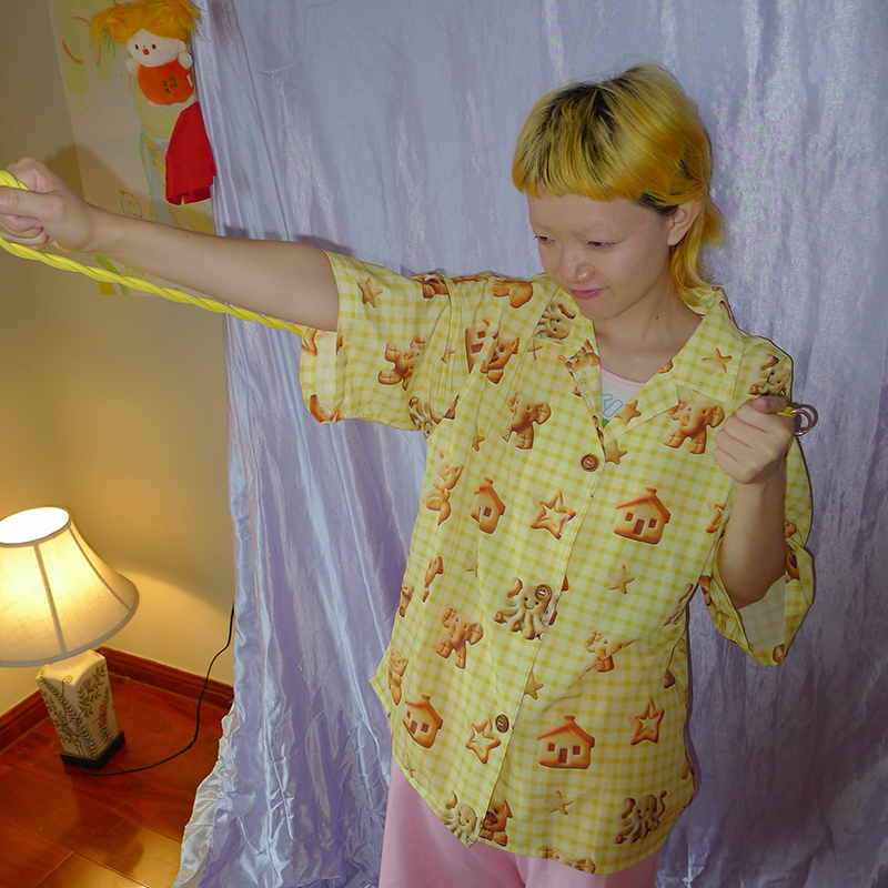 No Melancholic Shop Yellow Plaid Biscuit Cartoon Octopus Elephant Cat Dog Animal Original Printed Short-Sleeved Shirt