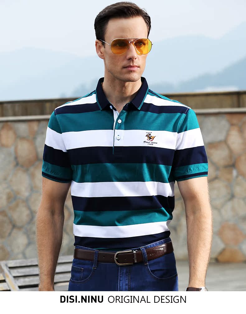 Di Sinuo Áo thun nam tay ngắn cotton lụa đôi ve áo công sở thường mặc áo polo sọc 2018 xuân hè aso polo