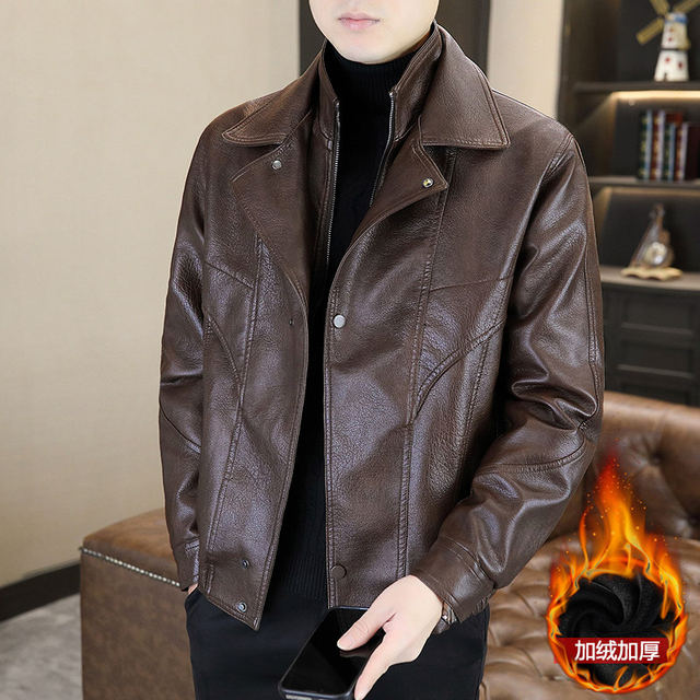 Woodpecker autumn and winter velvet warm leather jacket men's jacket casual fashion trendy brand PU leather jacket men's clothing