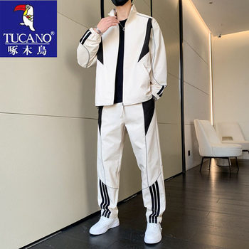 Woodpecker Casual Sports Suit for Men, New Trendy Brand for Spring and Autumn, Stylish Two-Piece Set with a Handsome Windbreaker