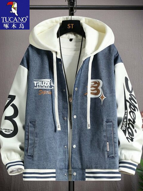 Woodpecker Denim Jacket Men's 2025 Autumn and Winter New Youth Trend Versatile Splicing Top Jacket Men