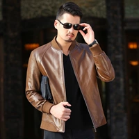 Mùa xuân 2018 và mùa thu mới của nam giới trung niên Da Hained leather Da mỏng bằng da cừu áo khoác dù nam